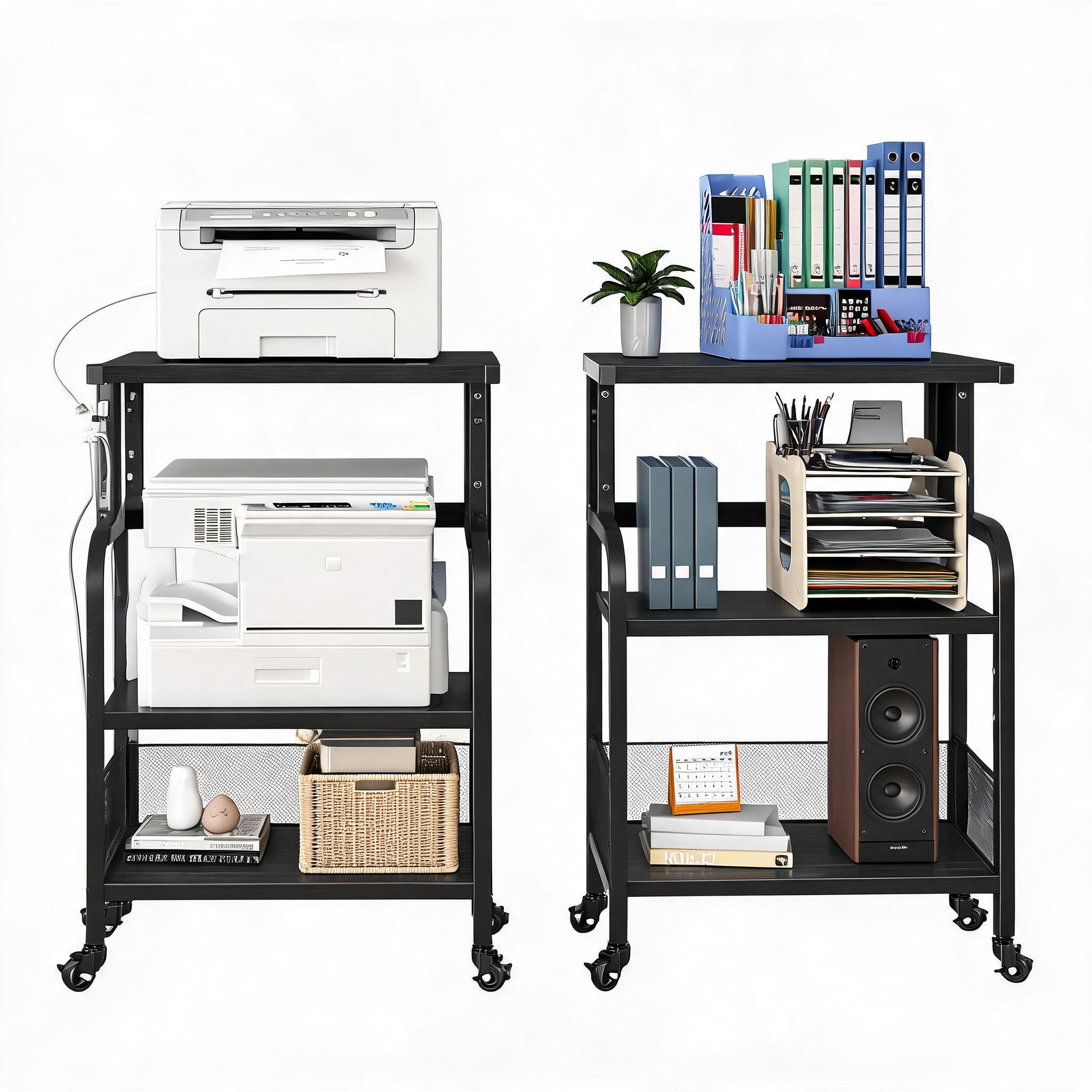 Printer Stand - 3-stöckiger mobiler Druckerständer mit Steckdosen und